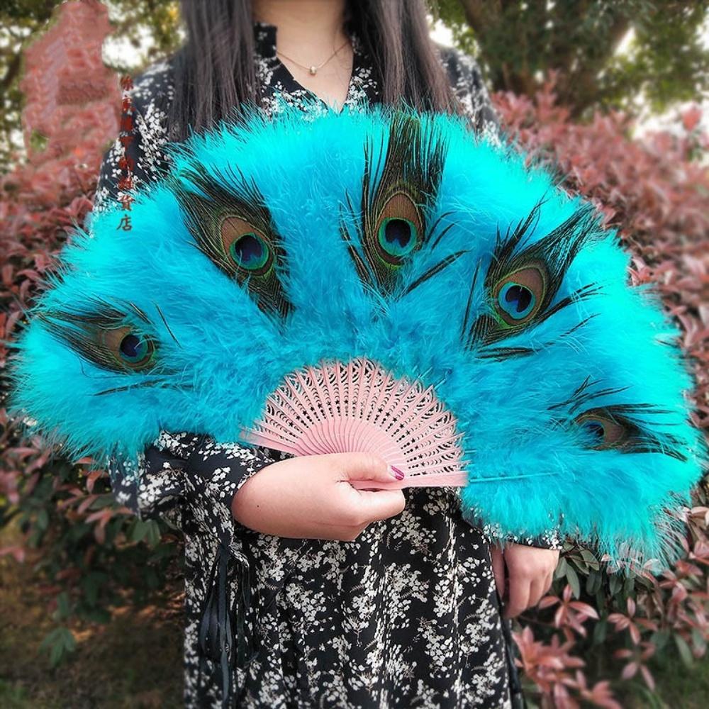 Tassel Hand Fan Fluffy Foldable Hand Fan Peacock Feather Fan Comfortable For Photography Stage Performance Home Decoration