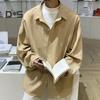 Męska koszula luźna jednolita kolorowa z kołnierzykiem typu turn-down kardigan jednorzędowa jesień wiosna top średniej długości streetwearowa koszula
