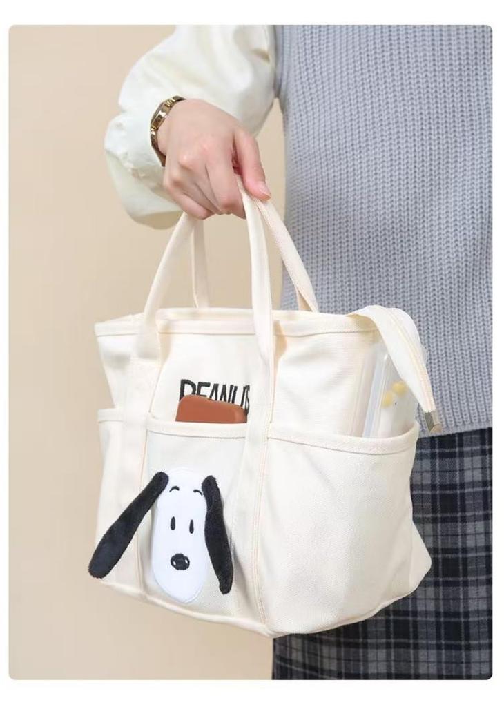 Snoopy Tote Storage Lunch Small Item Cute and Stylish Goods for Popular Bag, Pouch, Bag, Case, Women, Commuting, School, Lightweight, (White)