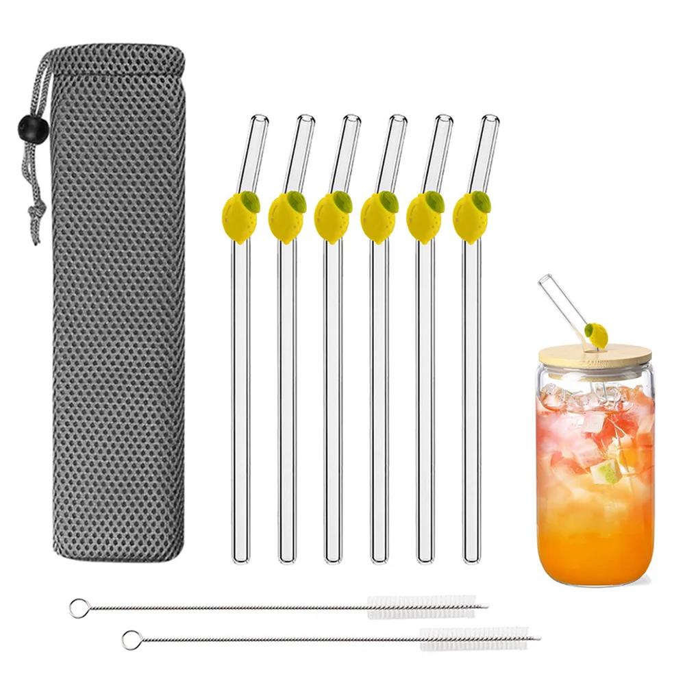 

9/11/15Pcs Lemon Shaped Straw High Borosilicate Glass Straw Eco Friendly Drinking Straws Cocktail Smoothie Bar Accessories