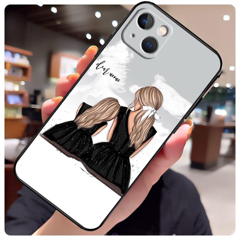 Black Brown Hair Baby Mom Girl Son Case For iPhone 15 Pro Max 14 13 12 11 16 17 Pro Max mini 15 16 Plus 16e 17 Air Phone Cover