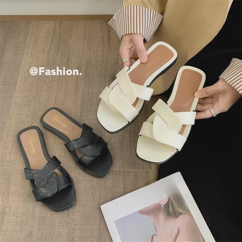 Sandalias de verano estilo hada con suela plana para mujer - Zapatos de playa romanos con puntera suave