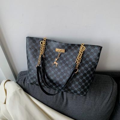 Große Kapazität Tasche Neue Damentasche Mode Pendler Retro Kette Tragbare Schultertasche Bedruckte Einkaufstasche