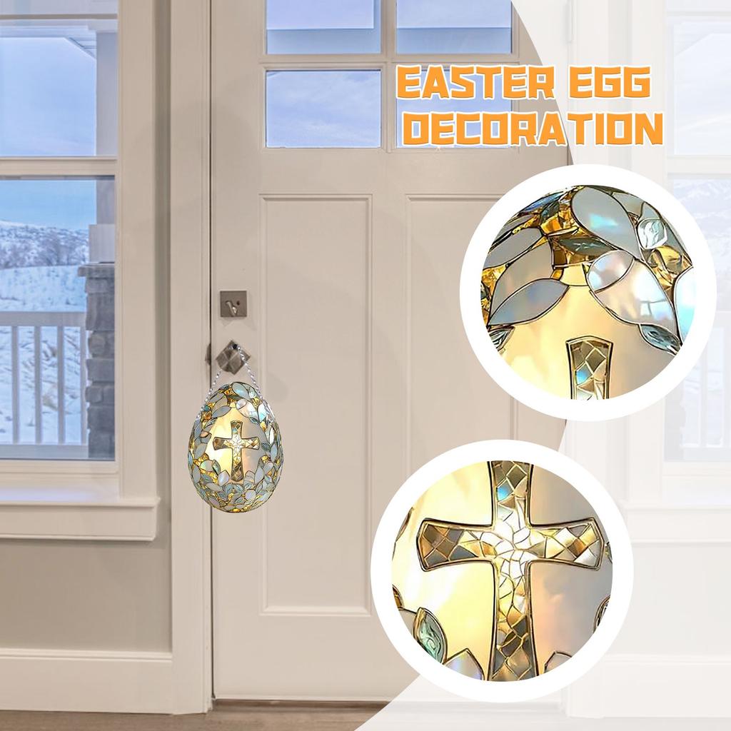 2dDecorative Easter Cross Egg Suncatcher, Stained Glass Window Hanging,