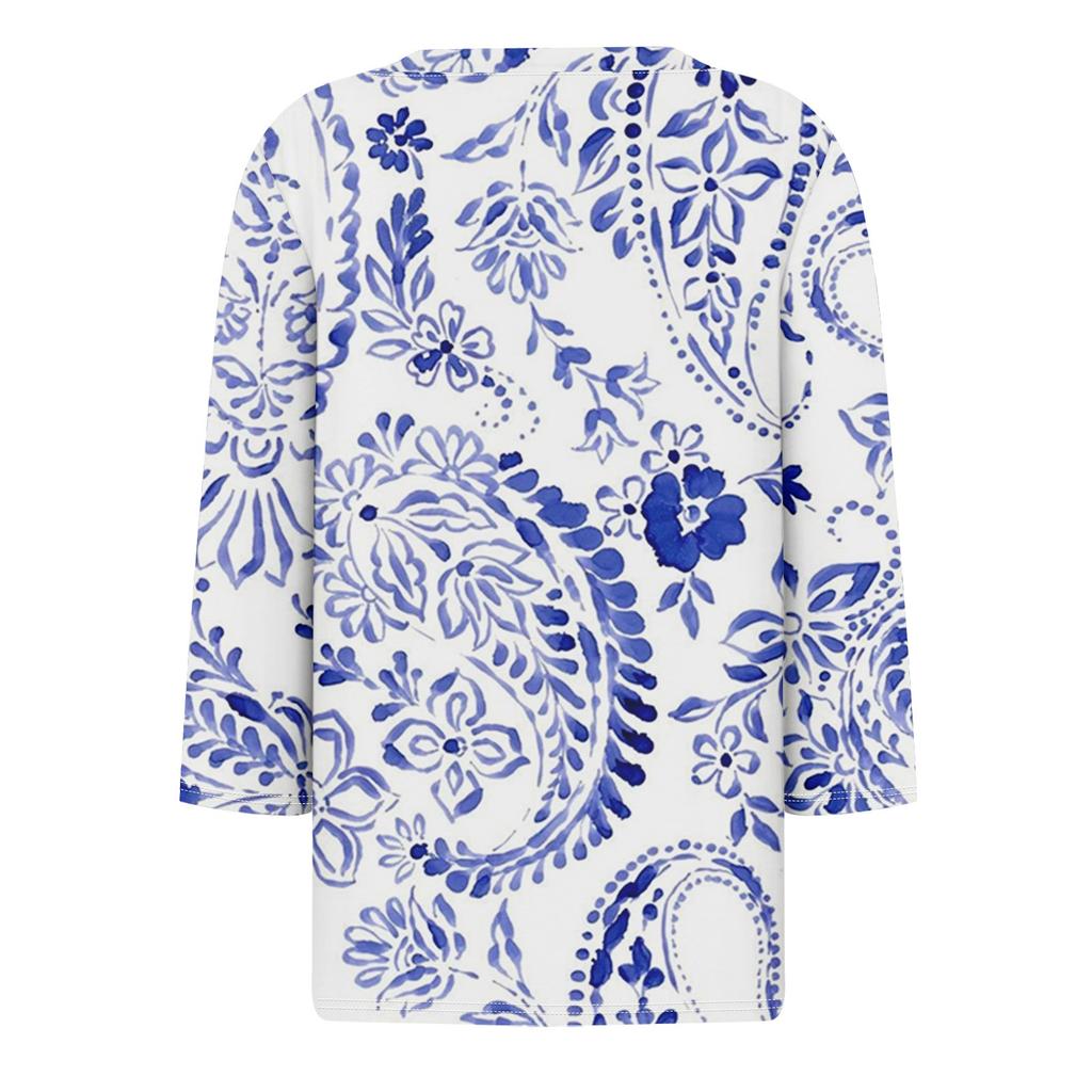 Women's T Shirt Tee Print Button 3/4 Sleeve Daily Weekend Fashion Basic V Neck Regular Top