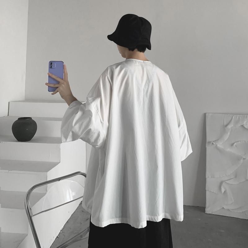 Sommer und Herbst Neue trendige Kurzarmhemden Retro-Mode Hip-Hop Kurzarmhemden Lose lässige einfarbige Hemden