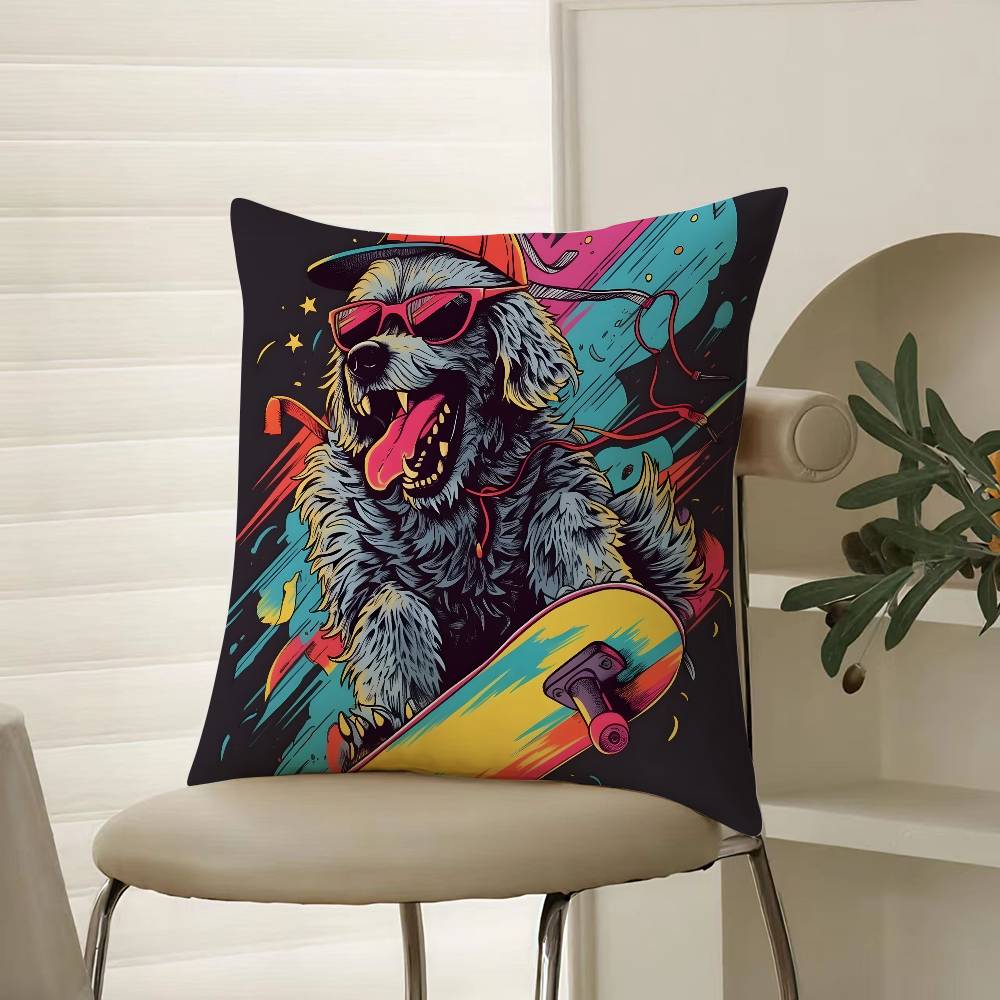 Retro Style Trendy Artistic Dog Pattern Pillow Case Comfort Sofa Bed Silky Elegant Invisible Zipper Decorative Cushion Cover