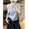 Large Size American Spice Girl Slanted Shoulder Off-shoulder Short-sleeved T-shirt Women's Summer New Printed Versatile Lazy Style Top