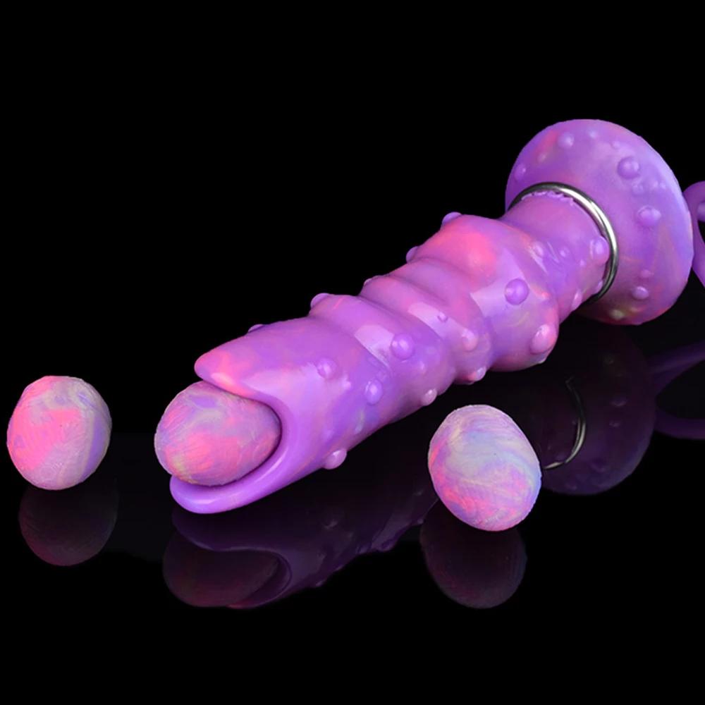 Silicone Anal Plug Luminous Ovipositor Lay Eggs Anal Dildo with Granular Surface Vagina Balls Adult Sex Toy for Woman Men