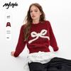 MJ STYLE Women's Contrast Bow Knit Sweater