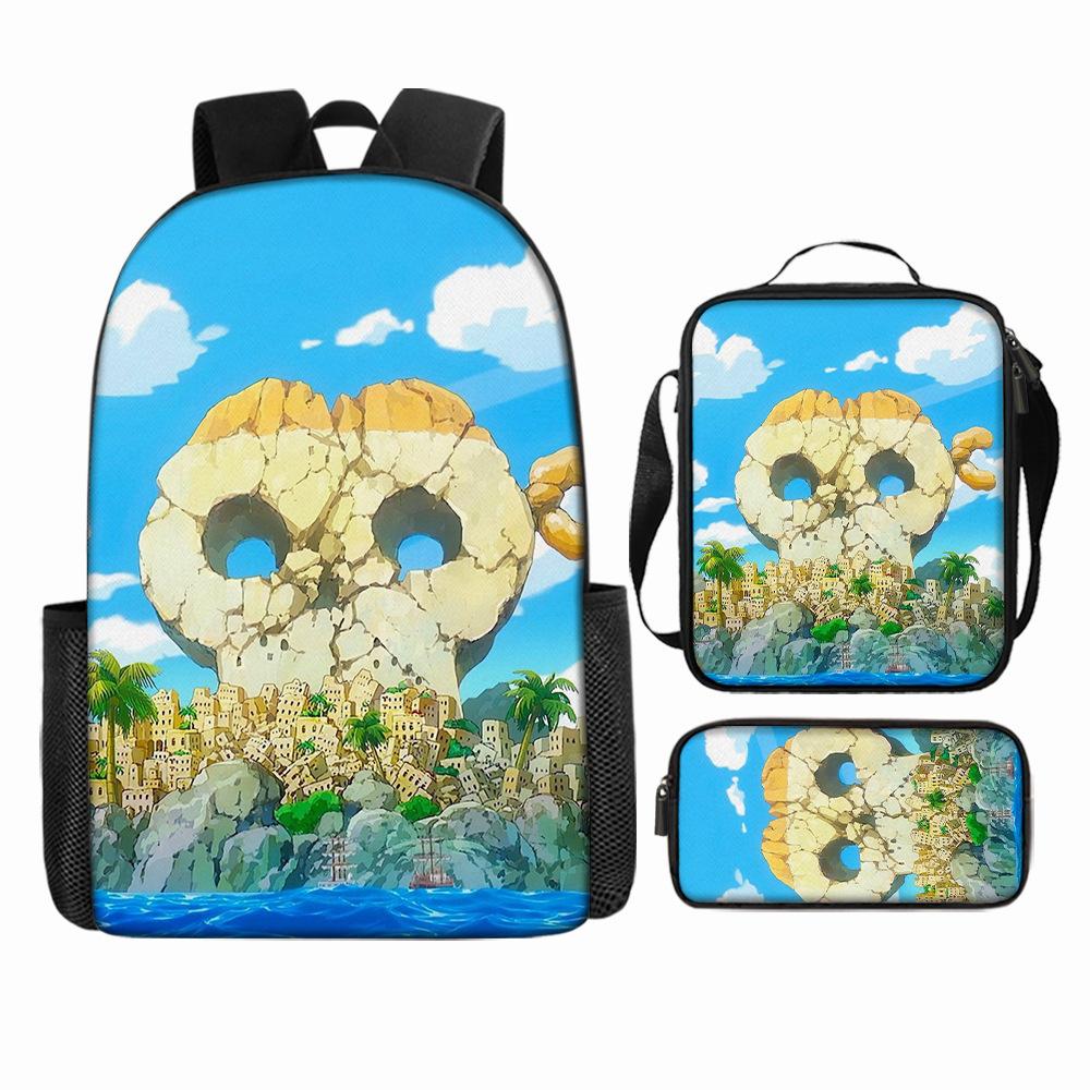 Anime Rucksack Set One Piece Naruto Schultasche für Jungen Schüler Laptop Rucksack Umhängetasche Federmäppchen 3-teilig Große Kapazität Wasserdicht