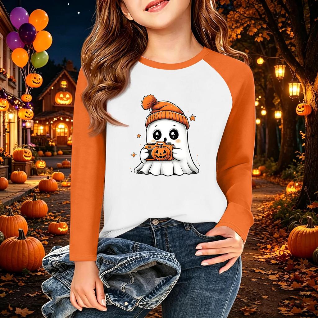 Kids' Halloween Printed Long Sleeve Neck T-Shirt for Casual Wear