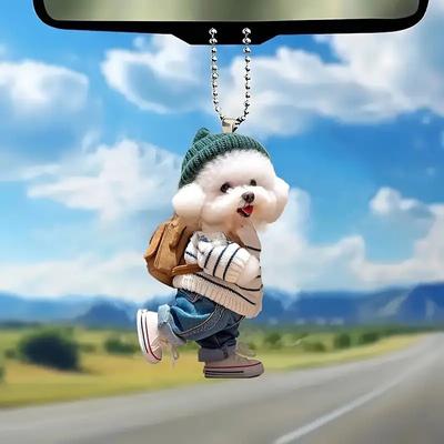 Creative Acrylic Puppy Man Backpack Rearview Mirrors Pendant Car Hanging Ornaments Car Decoration Accessories Gift For Women Men