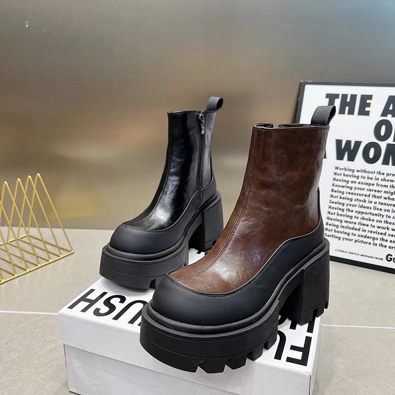 Vintage Punk Style Women Ankle Boots Fashion Modern Short Booties Ladies Elegant Thick Heels Botas Mujer