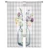 Flower Glass Vase Grey Plaid Sheer Curtain for Living Room Hall Wall Dress Up Home Window Supplies Pop Print Tulle Curtains