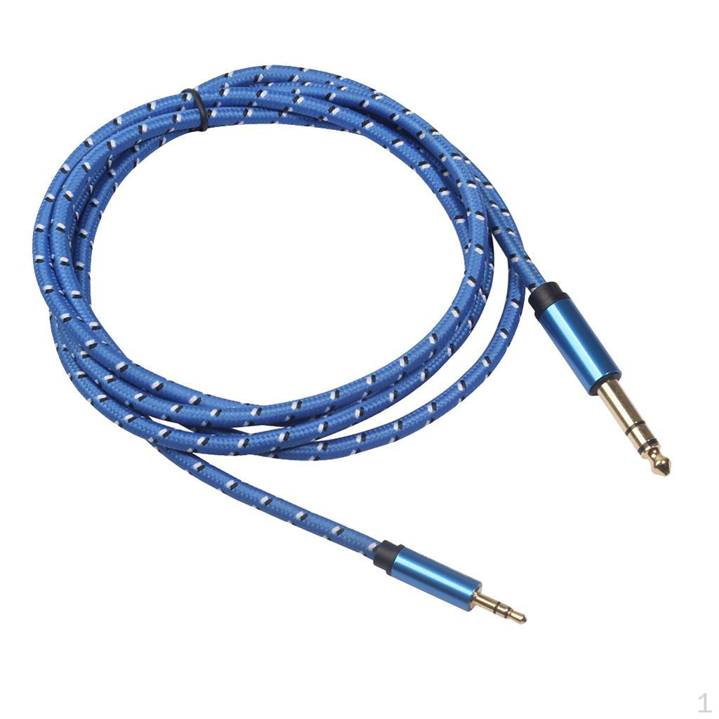 1/8 To 1/4 Stereo Cable, Heavy Duty 3.5mm Mini 6.35mm TRS Audio Path Cord - Blue