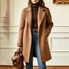 2026 Womens Vintage Casual Mid-Length Lapel Wool Blend Coat Solid Color Single-Breasted Outerwear