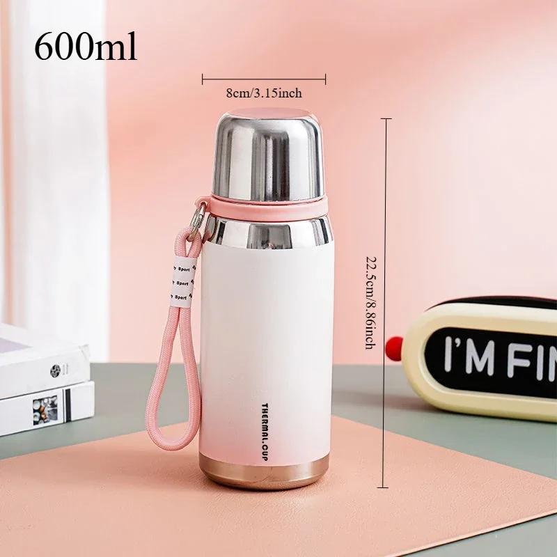 600ml/800ml Vacuum Insulated Bottle Portable 316 Stainless Steel Water Bottle Gradient Color Outdoor Leak-proof Gift Thermo Cup