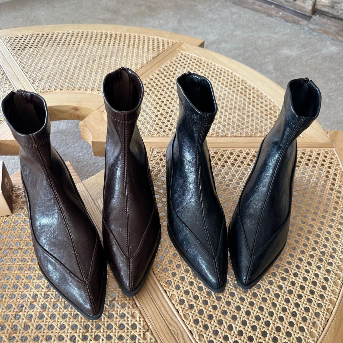 

2025 autumn and winter new small pointed splicing zipper thick heel low tube thin Martin women s short boots 39 кофейный