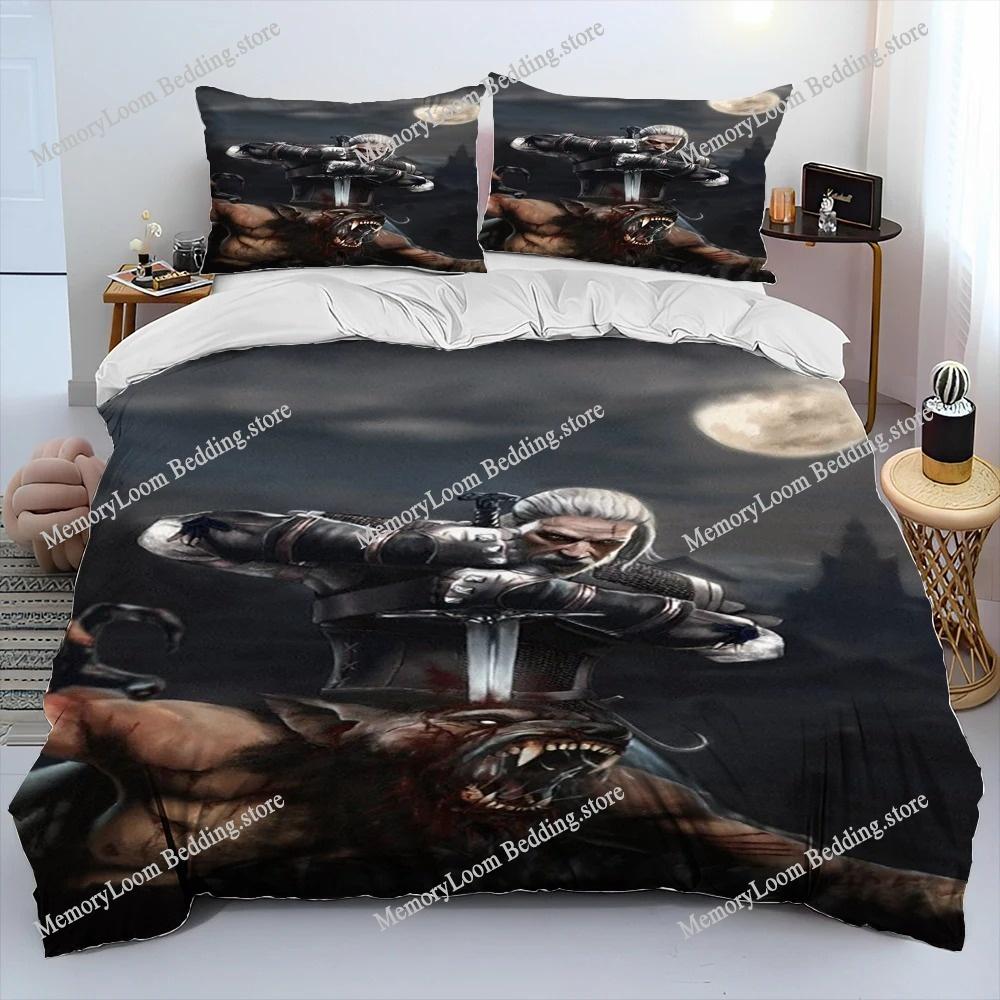3D The W-Witcher Jogo Gamer Desenho Animado Colcha Conjunto de Roupa de Cama, Capa de Edredom Conjunto de Cama Capa de Colcha Fronha, Conjunto de Roupa de Cama Tamanho King Queen