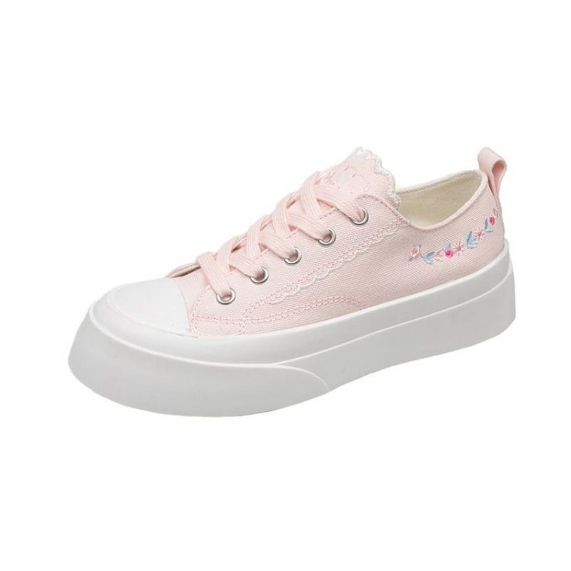 Light green embroidered canvas shoes women's summer new student fashion embroidered board shoes versatile casual women's shoes