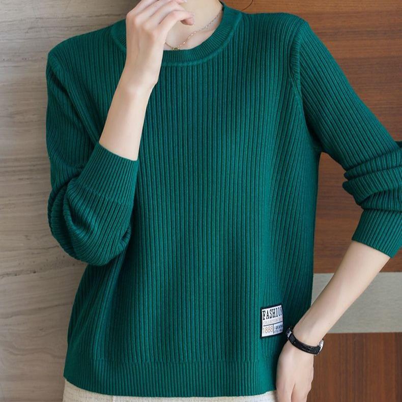 Plus-size Sweater Women's Loose Round-neck Pullover Casual Long-sleeved Solid-color Knitted Sweater Autumn and Winter Top