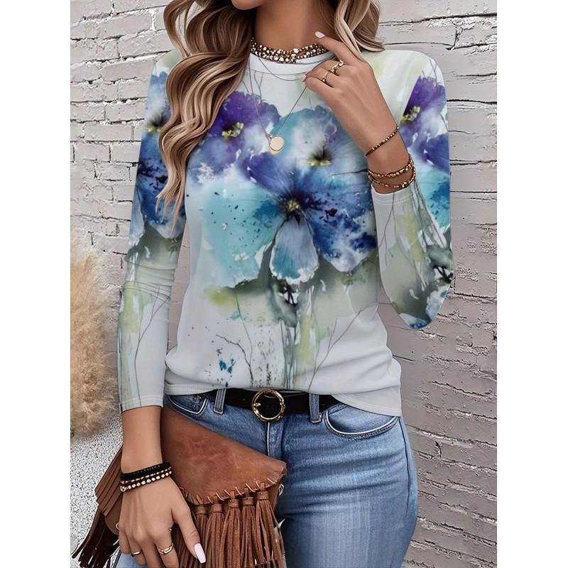 Womens Round Neck 3D Dinosaur Print Tee - Casual Fit 7/8 Sleeve 2025