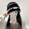 Winter Woolen Striped Knit Hat for Women Fluffy Warm Thickened Large Head Circumference Earflap Face-Slimming Slouchy Hat