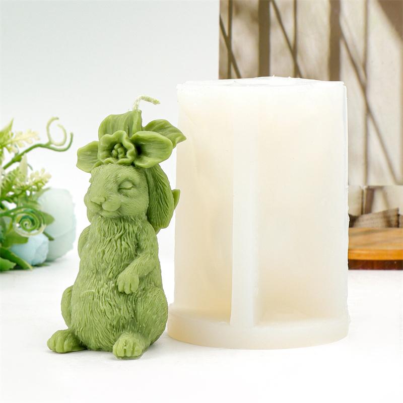 Easter Bunny Silicone Candle Mold DIY Flower Rabbit Shaped Easter Candle Gypsum Cake Mold Decorative Gifts Home Use