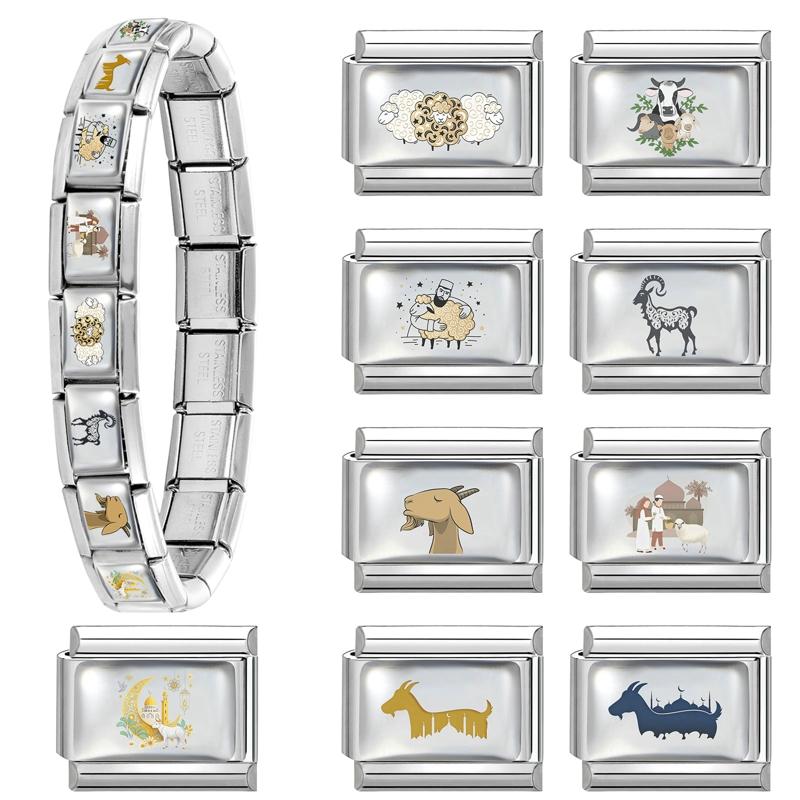 New Fashion Eid Al-Adha Series Sheep Cow Module Italian Links Charm Fit 9mm Stainless Steel Modular Bracelet Jewelry Making Gift