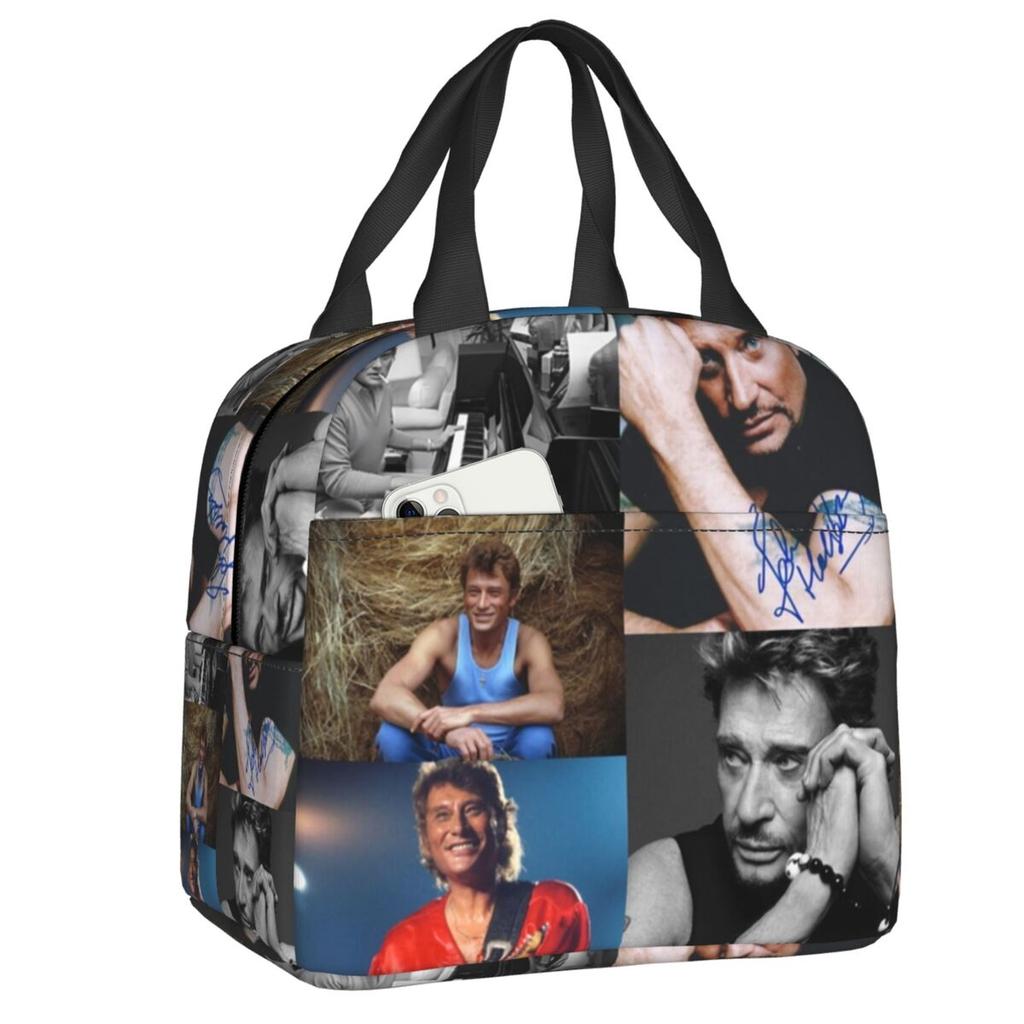 Sac à déjeuner isotherme personnalisé Johnny Hallyday Chanteur de Rock Français pour Pique-nique en Plein Air Réutilisable Glacière Thermique Boîte Bento Femmes Enfants