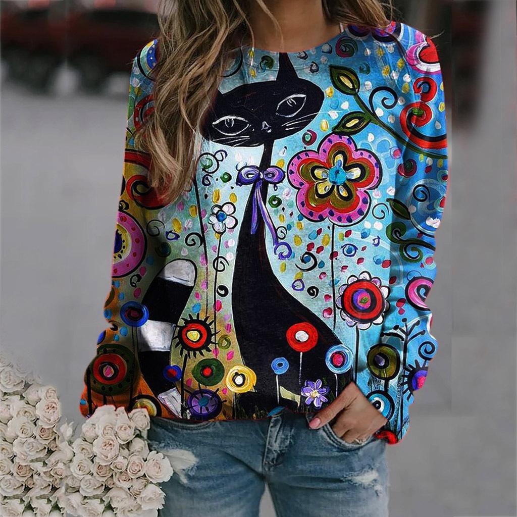 Autumn 3D Cat Printed Hoodies Fashionable Casual Sports Long Sleeved Women's Hoodies