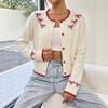 Damen Lockerer Langarm Rundhals Schleife Jacquard-Strick Cardigan Pullover