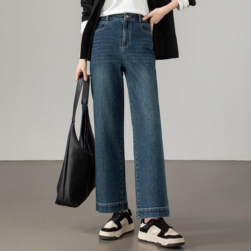 2026 Spring Women s Slim Fit Wide-Leg High-Waisted Retro Petite Jeans 30/XXL