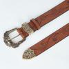 American Western Style Flower Embossed Pin Buckle Belt, Retro and Old Bronze Engraved Buckle Women's Dress Belt