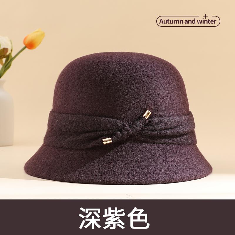 Hat female autumn and winter 2024 new mother woolen basin hat winter the elderly warm foreign style fisherman hat