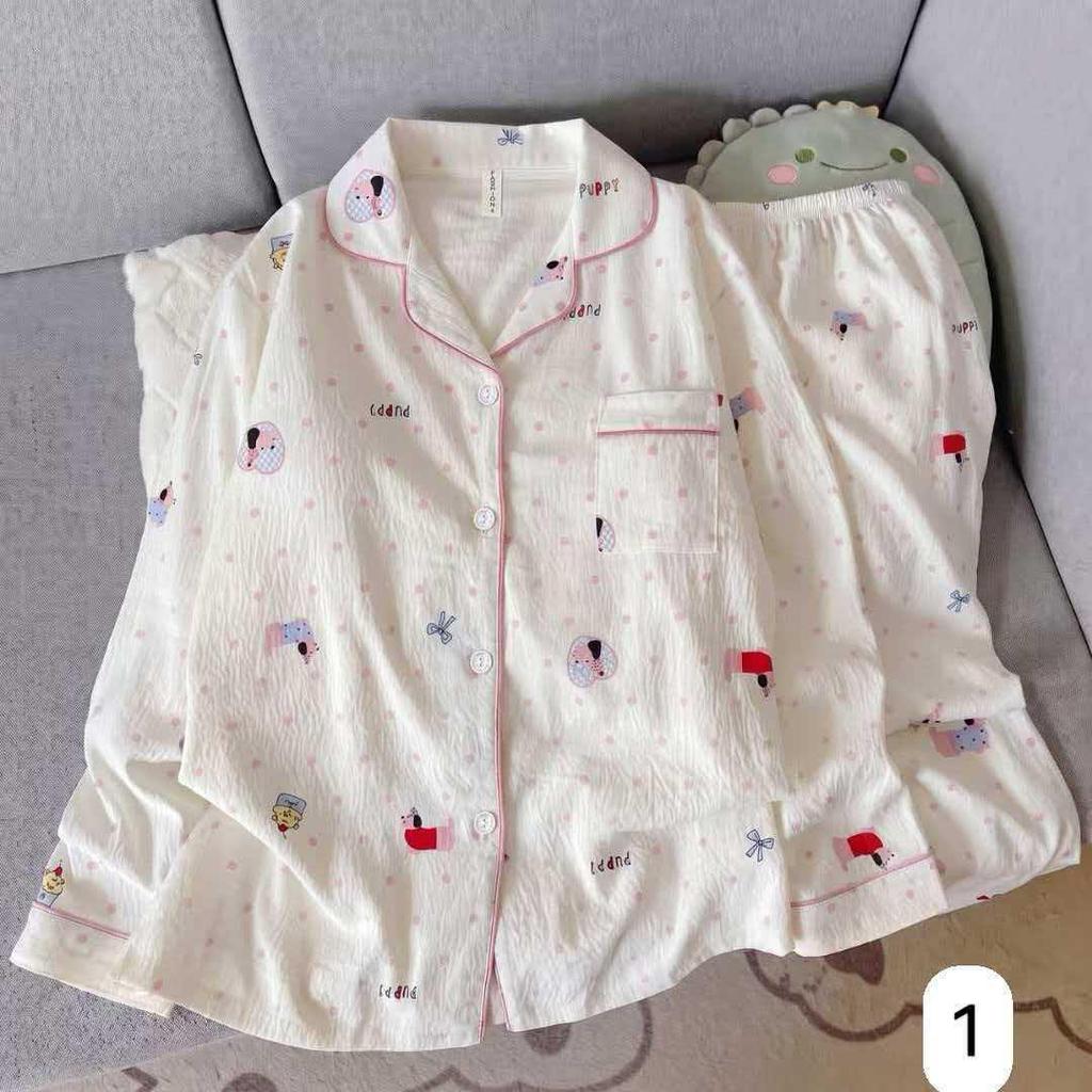 Women's Cloud Cotton Long Sleeve Pajamas - Sweet Cartoon Design for Spring & Autumn, Versatile for Home or Out