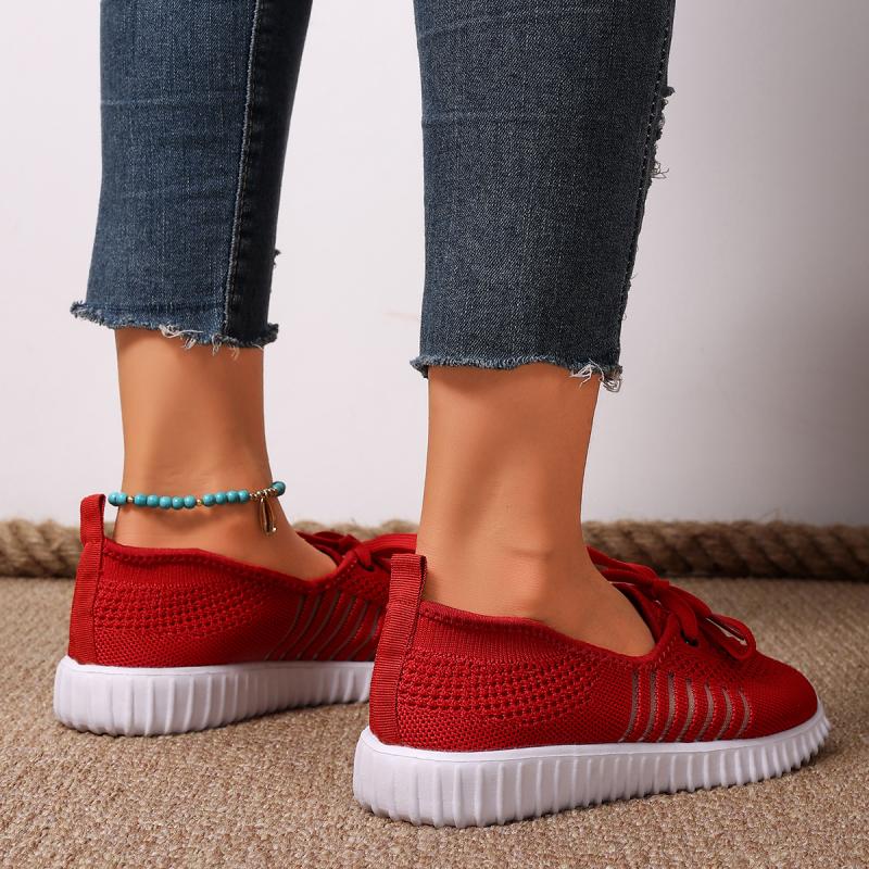 Fashion Breathable Hollow Out Slip On Mesh Sneakers Women 2025 Autumn Sweet Bowknot Red Sneakers Comfort Soft Sole Sports Shoes Women