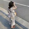 Girl's Summer Ethnic Style Floral Set Thin Sleeveless Casual Top + Lace Straight Pants Two Piece Set