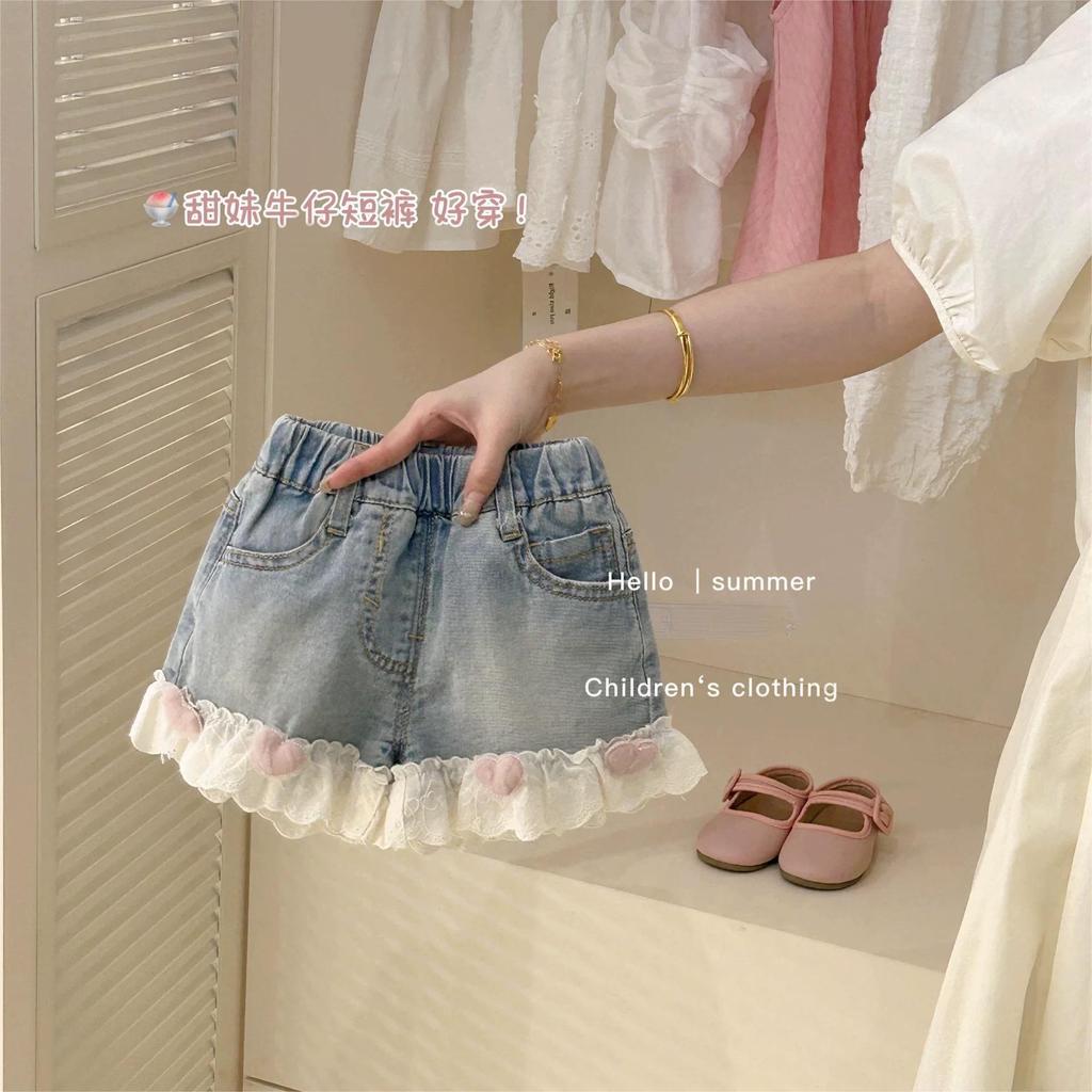 Girls Summer Denim Skirt Cute Korean Style Bow Lace Trim Flared Ruffle Skirt Fashion Toddler Baby Outfit