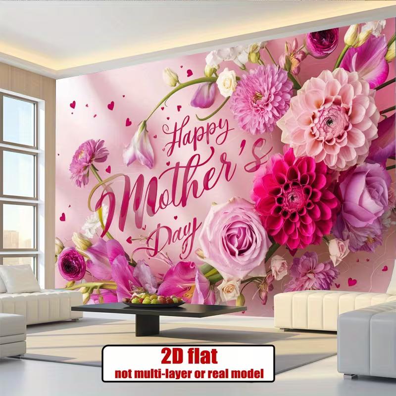 Sfondo Poliestere Festa della Mamma 2D, Floreale Rosa e Dalia "Buona Festa della Mamma" per Decorazioni Festa