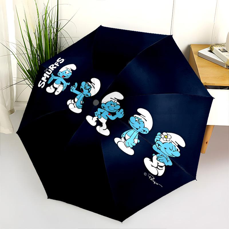 Smurfs Forest Folding Umbrella Travel Suitable For All Seasons Travel Umbrella Light Three Folds
