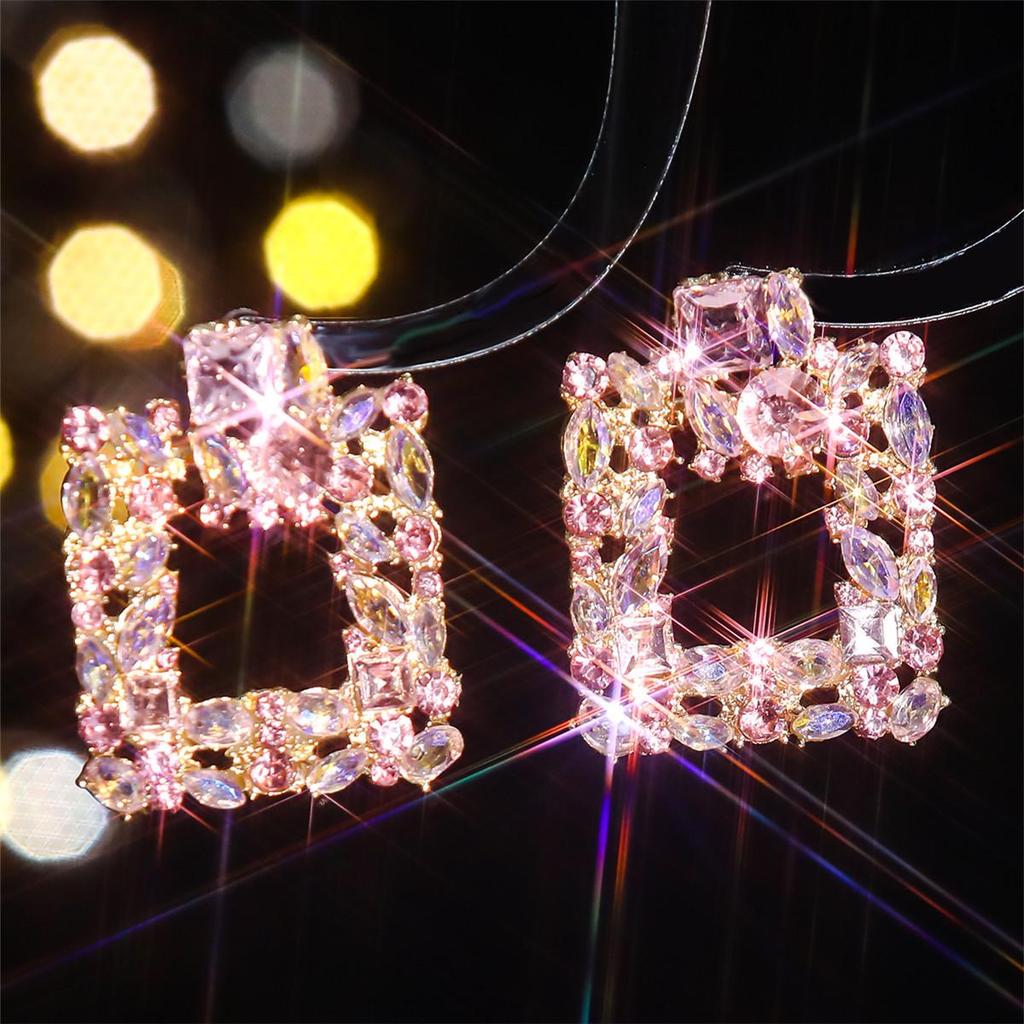 European and American Luxury Colorful Rhinestone Flower Stud Earrings for Women