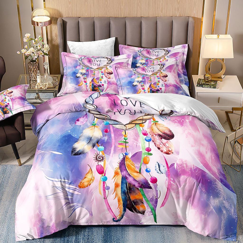 3D Digital Printing Abrasive Bedding Feather Three-Piece Set