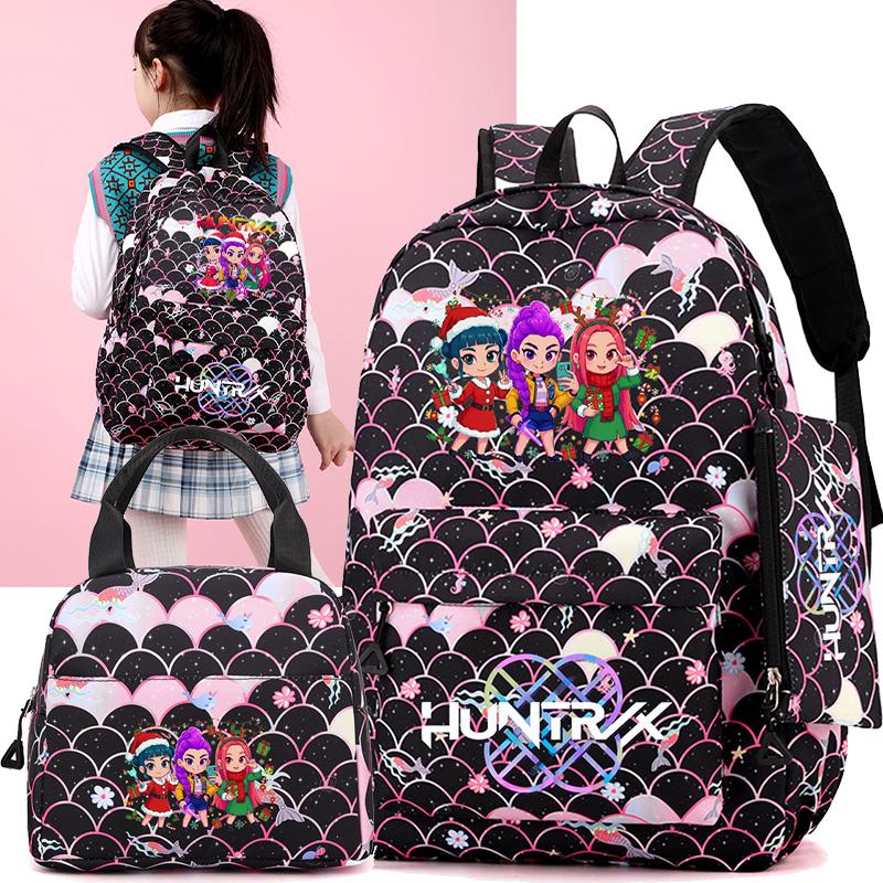 3Pcs/set Christmas KPOP Printed Backpack Handbag Pencil Case for Teenger Student Girl Boy Schoolbag Kid Bookbag Large Capacity Travel Bag Gift