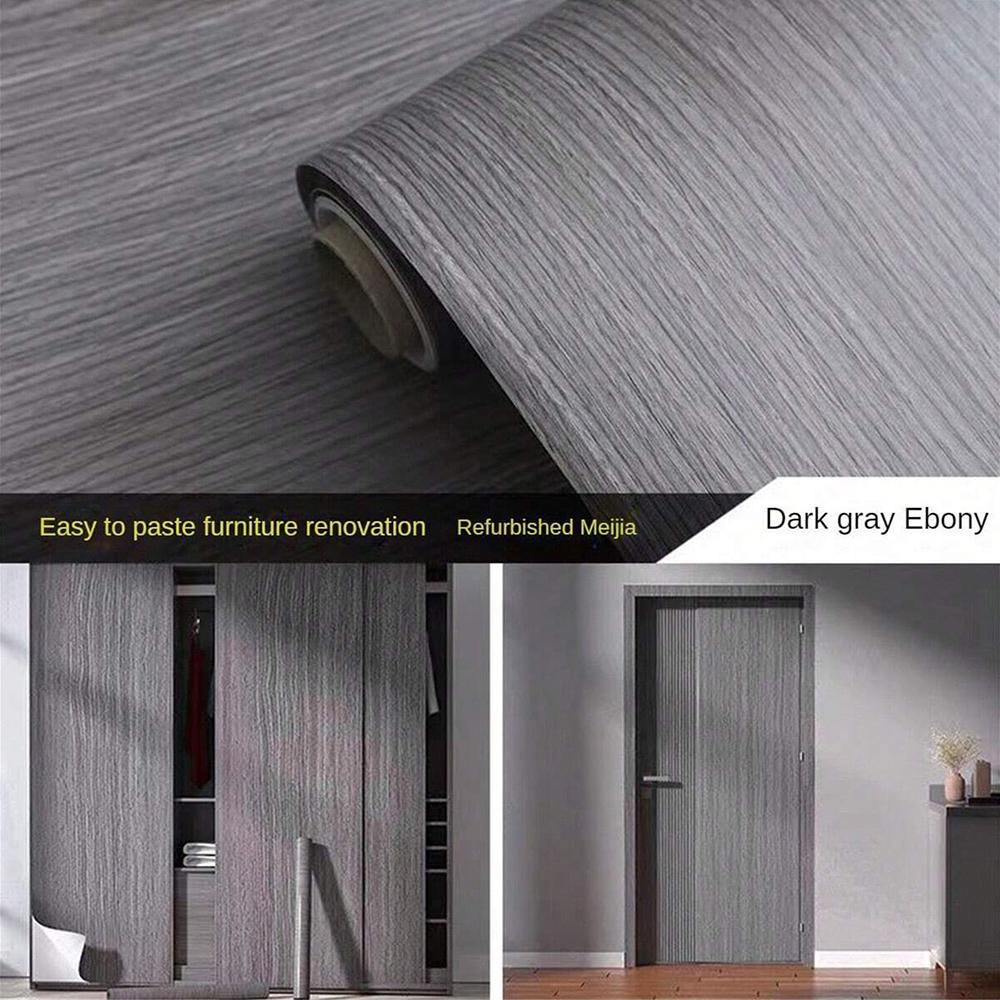 Self-Adhesive Wood-Grain Stickers Grey Waterproof Peel Stick Door Contact Paper for Backdrop Furniture Cabinets Decor Wallpaper