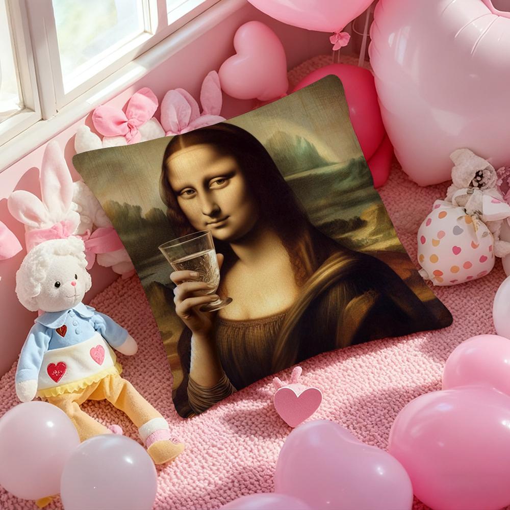 Modern Art Funny Mona Lisa Cushion Cover Pattern Printed Pillowcase for Living Room Sofa Cushion Cover & Bedroom Decor
