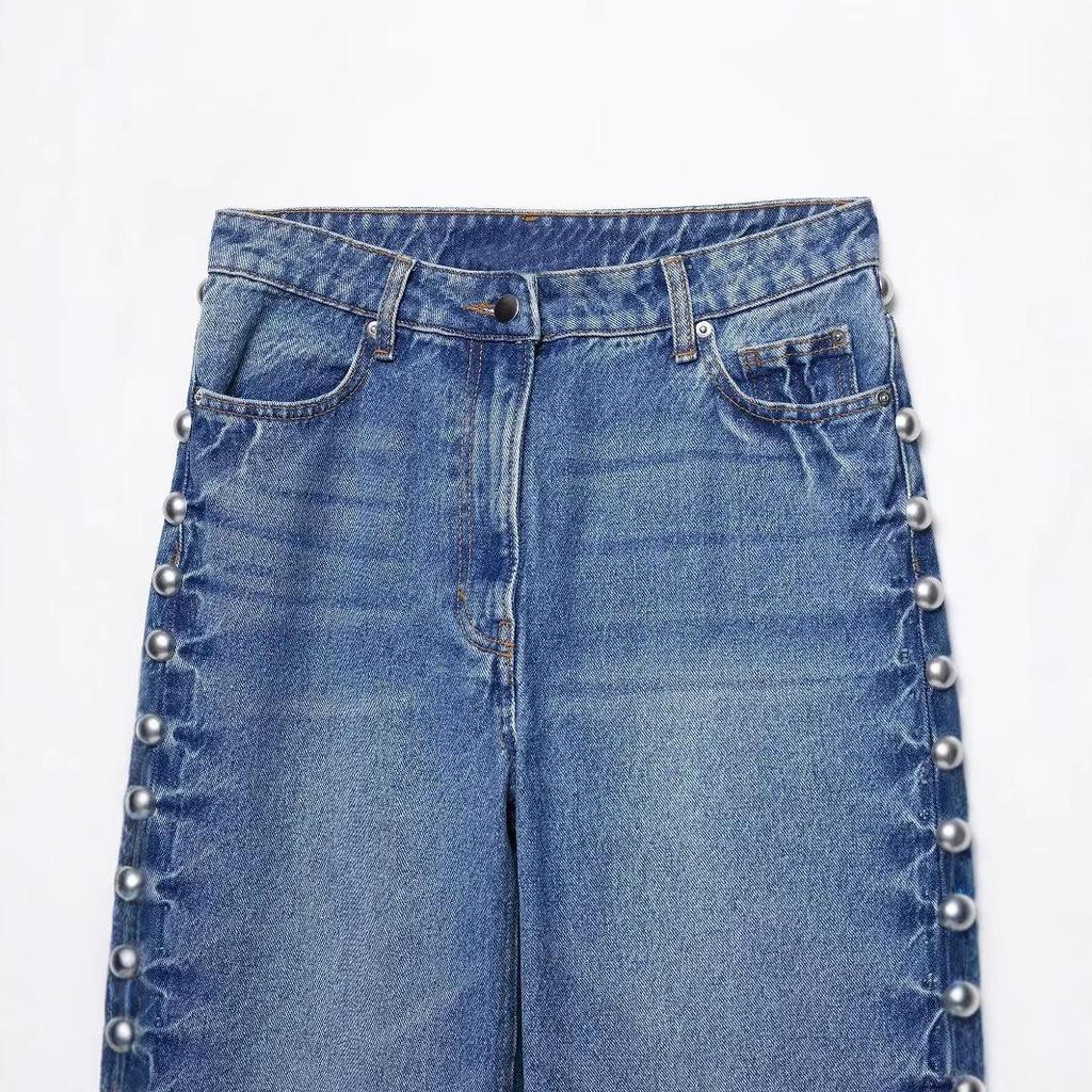 TAOP&ZA Women's Summer Fashion Rivet Denim Straight-Leg Pants