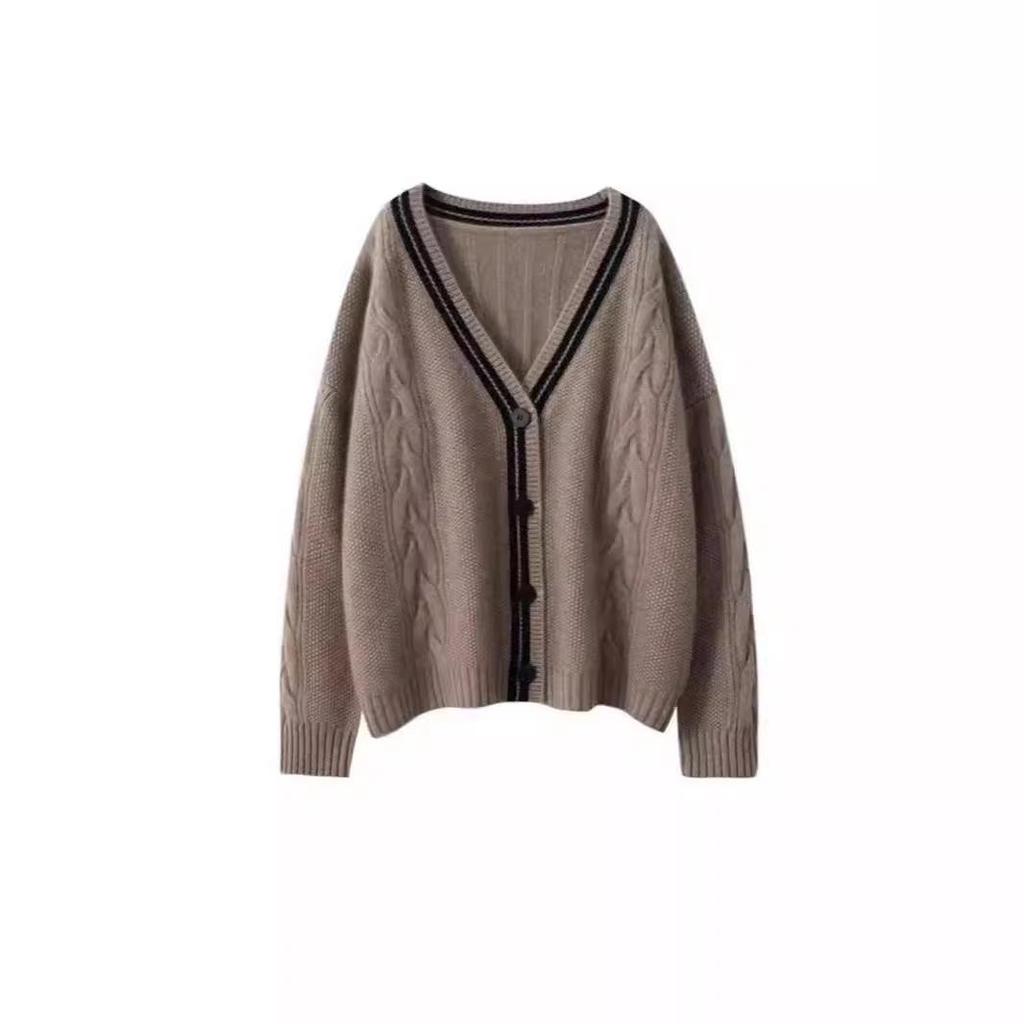 2024 Early Autumn Academic Style V-Neck Loose Knit Cardigan for Women