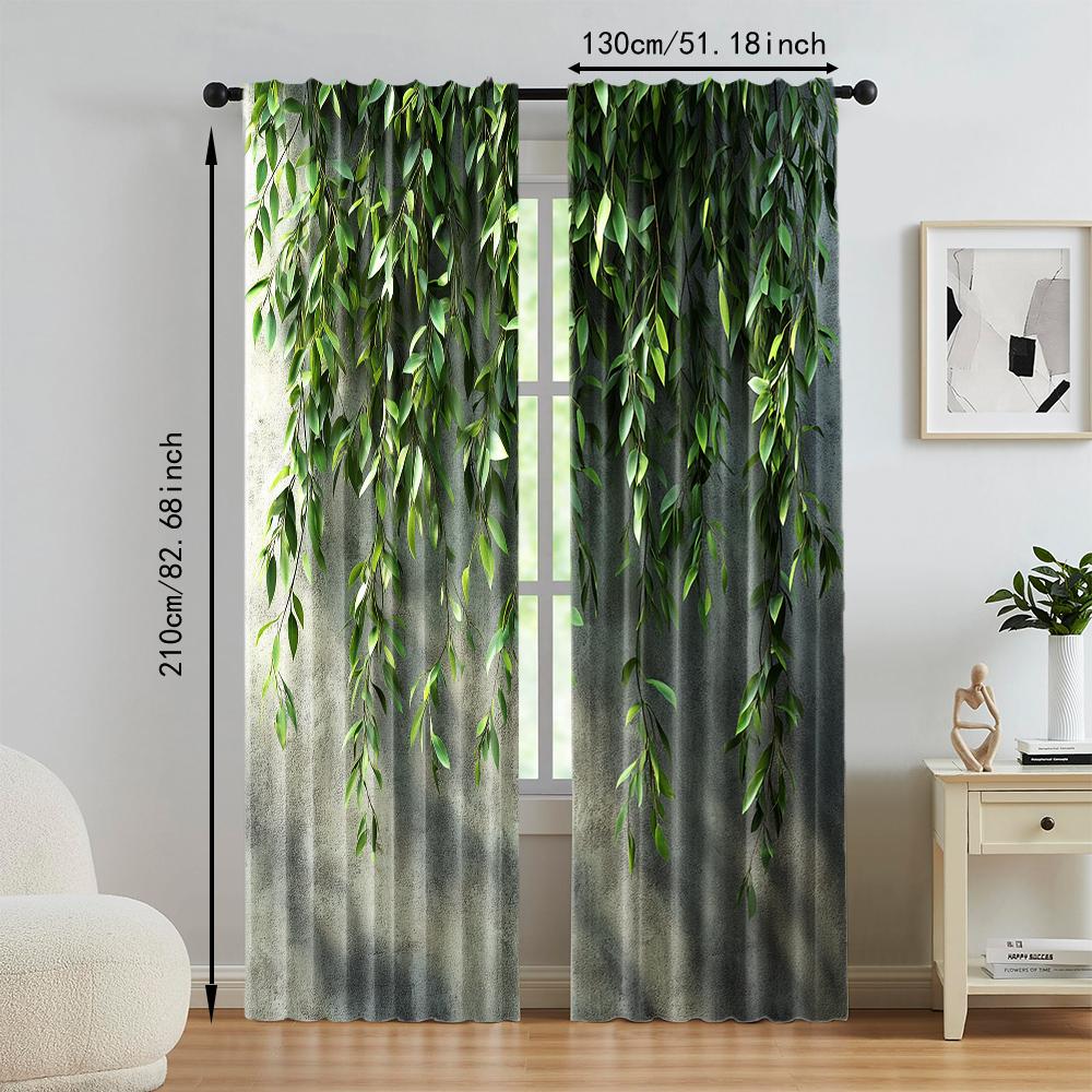 2 pcs   versatile polyester transparent curtains for home decoration Vintage plants and rattan for use in bedrooms and living